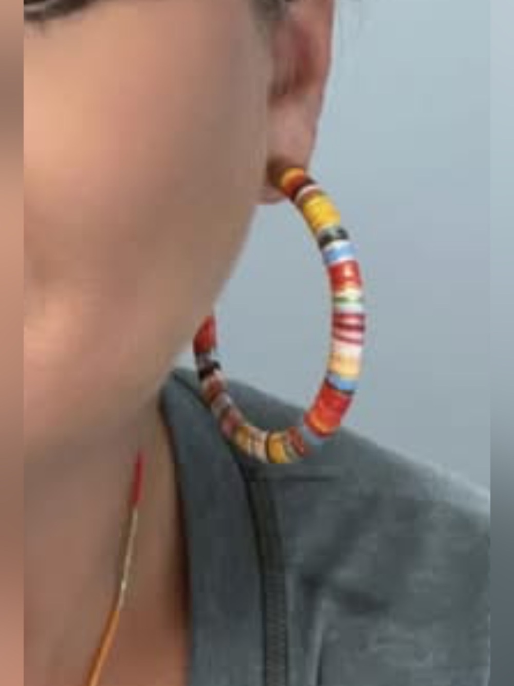 Plunder Design Colorful Threaded Lena Hoop Earrings 3” Hoops - Picture 3 of 6